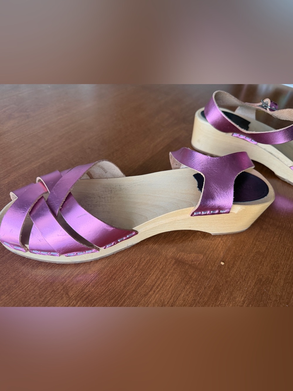 Swedish Hasbeens Women’s Metallic Pink Ankle-Strap Sandals - Picture 3 of 8